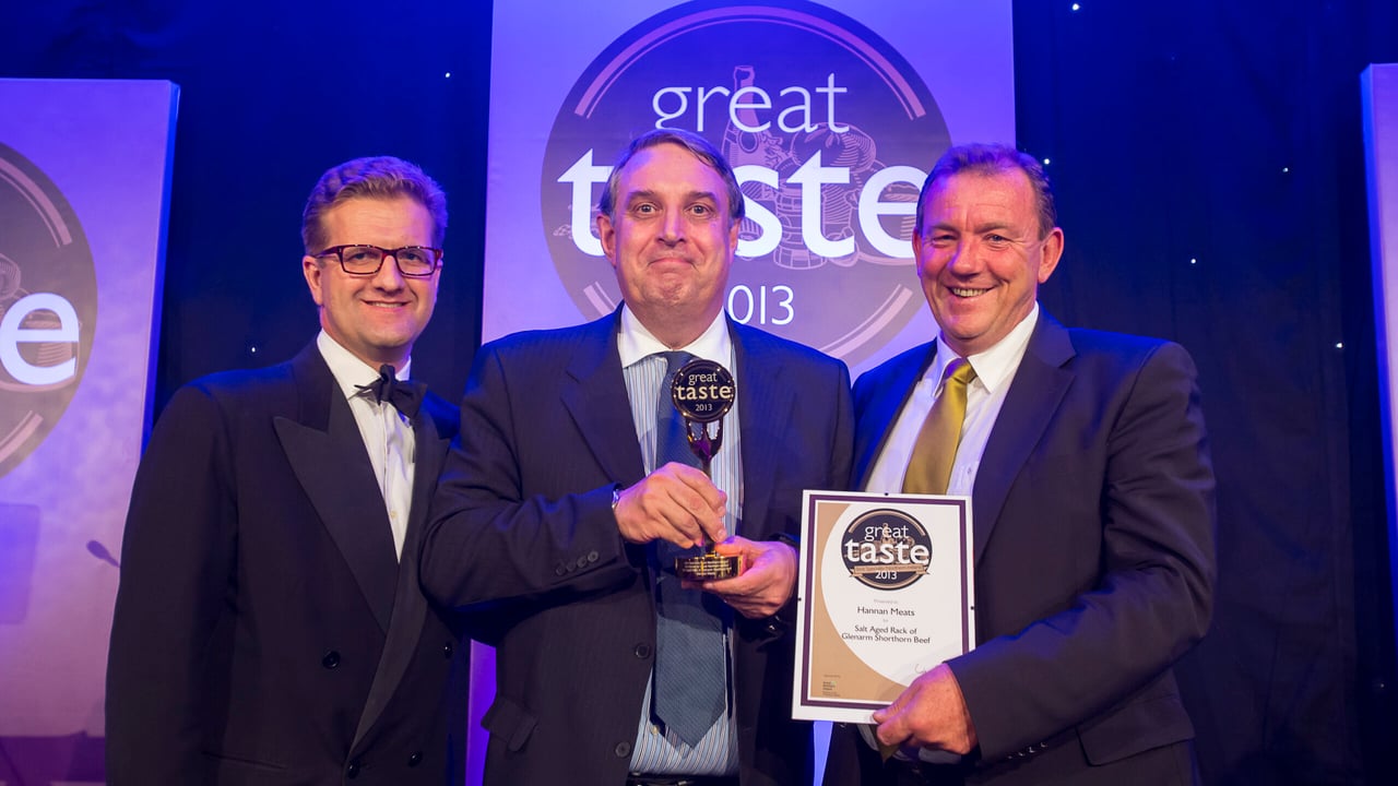 Best Speciality from Northern Ireland John Farrand, MD Guild of Fine Food Nigel Hardy, Invest Northern Ireland, Peter Hannan,Hannan Meats