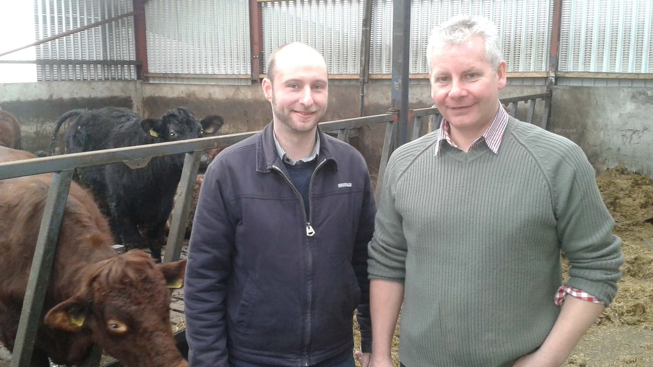 William Reid (left) with Adrian Morrow of the Glenarm Shorthorn Beef Group