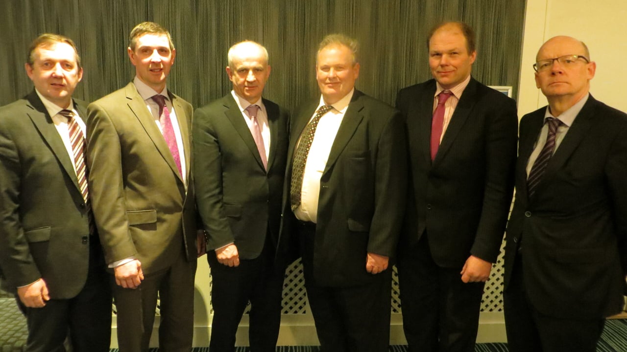 The Ulster Farmers’ Union met with representatives of the Irish Farmers’ Association to discuss pressing issues affecting the beef sector on both sides of the border.Pictured  were UFU Chief Executive Clarke Black; UFU Deputy President Ian Marshall; IFA President Eddie Downey; UFU President Harry Sinclair; IFA National Livestock Chairman Henry Burns and IFA Director Pat Smith