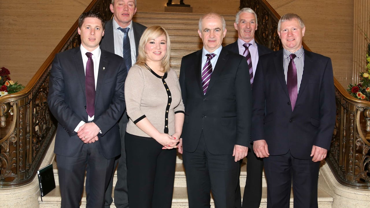 IFA President meeting the Northern Minister for Agriculture, Michelle O'Neill today. 
Pictured front row (from left-right); Cllr Matt Carthy, DARD Minister Michelle O'Neill MLA, Eddie Downey, President IFA, Bert Stewart, IFA. Back Row: Pat Gilhooly, IFA and Brian Treanor, IFA.