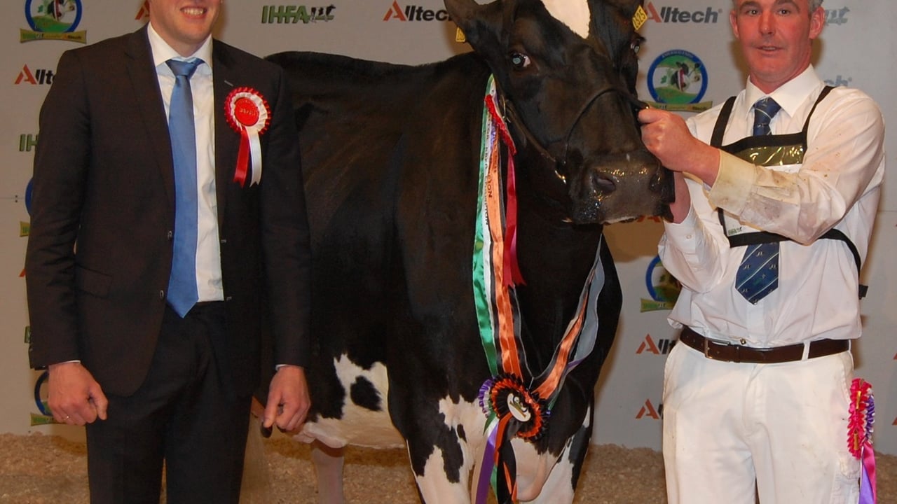 Emerald Expo Judge Nico Bonns, from The Netherlands with Johnny Barrett and his Emerald Expo Supreme Champion Laurelmore Duplex Impala
