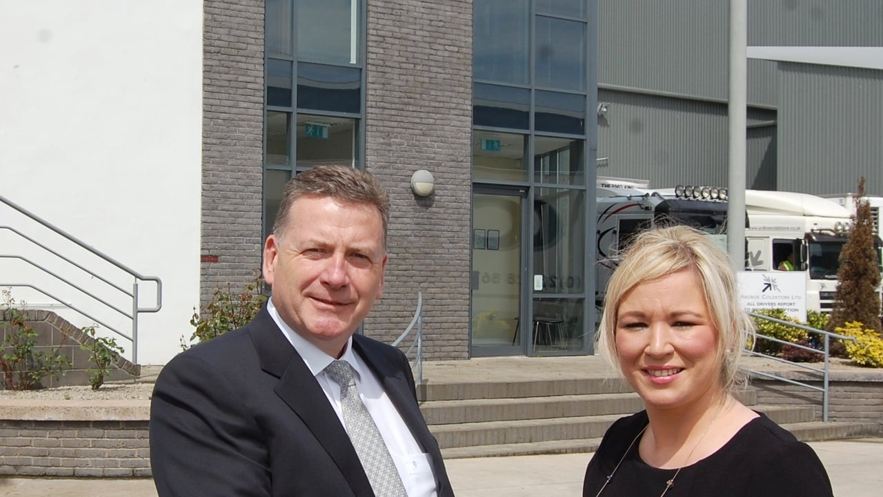 Eugene Carson welcomes Michelle O'Neill to Ardboe Coldstore