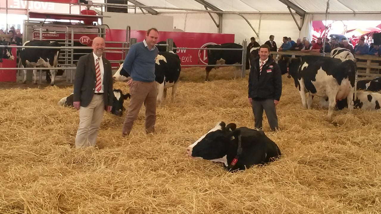Andy Stewart, Andre van Troost and Tomás Cooney of Lely at the company's stand at the Ploughing. 