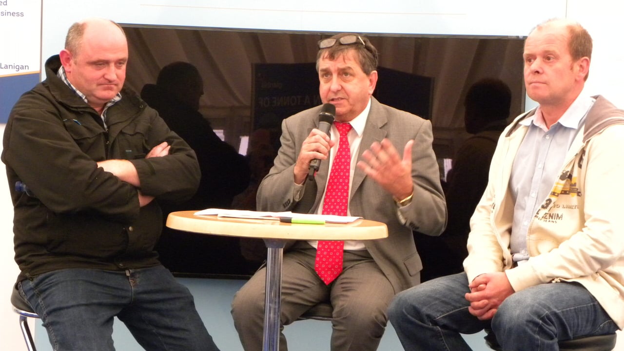 Jim Dunne, on the left,, at the Glanbia discussion on dairying.