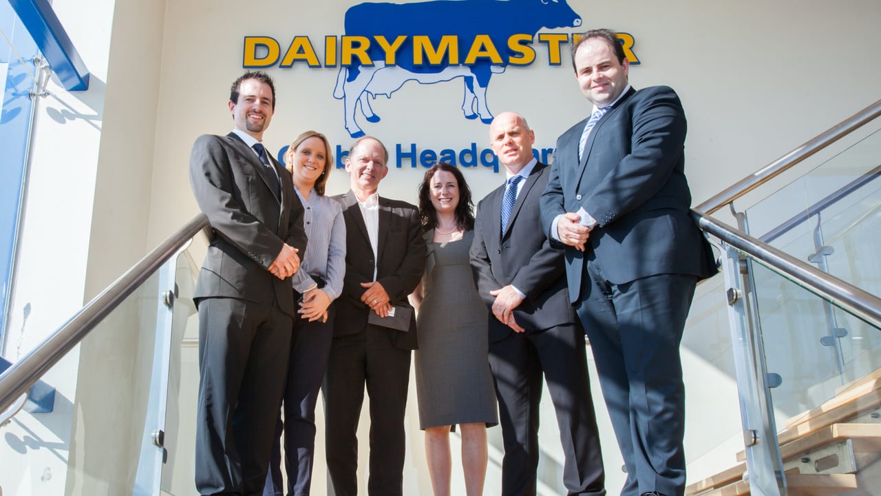 John Harty (Director of Operations - Dairymaster), Mary Mulvihill (Marketing Executive - Dairymaster), Dr Juergen Voegele (Senior Director, Agriculture - World Bank), Lisa Herlihy (Marketing Manager - Dairymaster) Fergus O'Meara (International Business Development Manager - Dairymaster) & Dr Edmond Harty (CEO & Technical Director - Dairymaster) during Dr Voegele's visit to the Dairymaster Global HQ,  Causeway, Co. Kerry, Ireland 