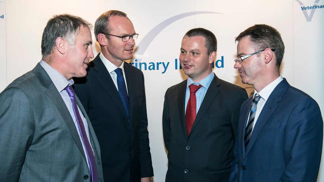 John Roarke, Vice President, Veterinary Ireland, Simon Coveney, Minister for Agriculture, Food & the Marine, Donal Lynch, Past President, Veterinary Ireland & Finbarr Murphy, Chief Executive, Veterinary Ireland. 