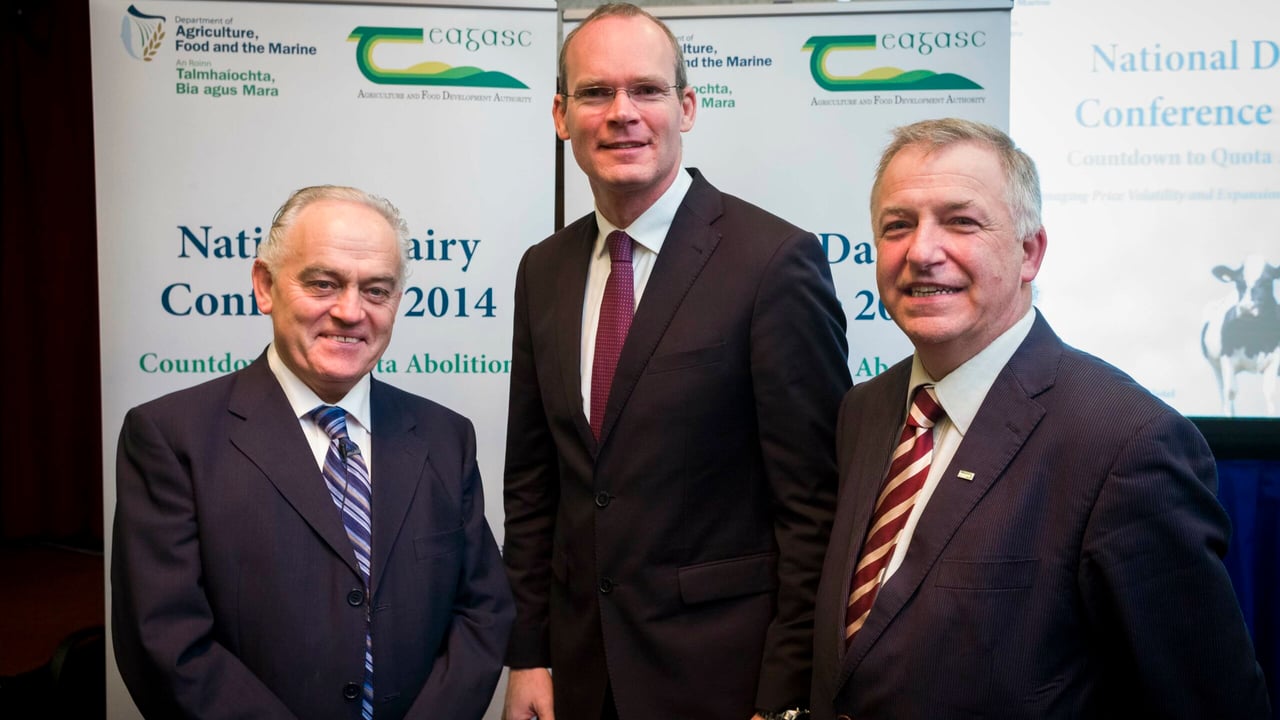 Tom Moran, Secretary General DAFM, with Minister for Agriculture, Food & the Marine Mr. Simon Coveney TD and Gerry Boyle, Director Teagasc, at the National Dairy Conference.