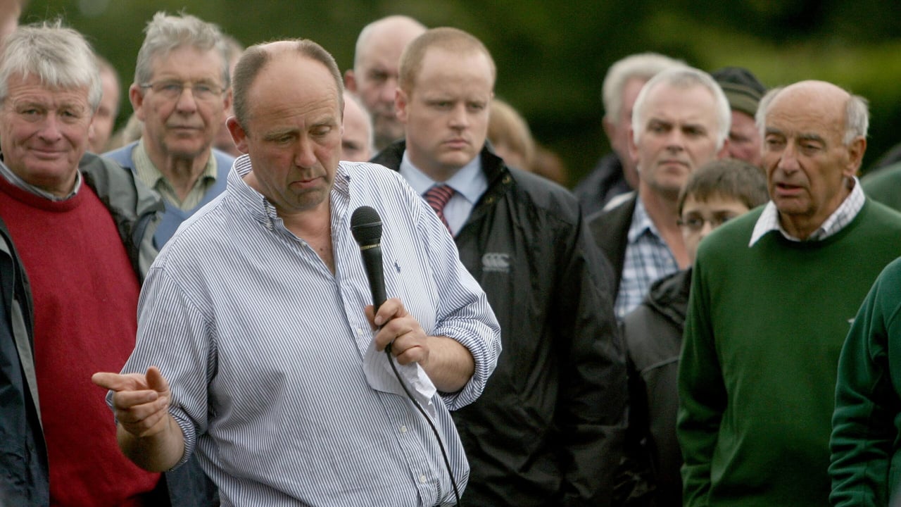 Award winning beef farmer Billy O’Kane talking to visitors during an open day on his farm.