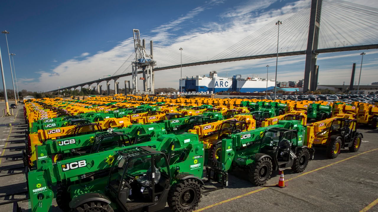 Some of the 341 JCB machines that landed in the US recently. 