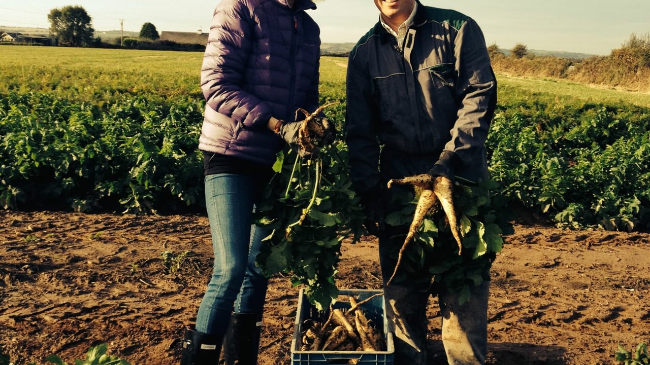 Helen Carroll with Joe Burns, vegetable farmer and crisp producer