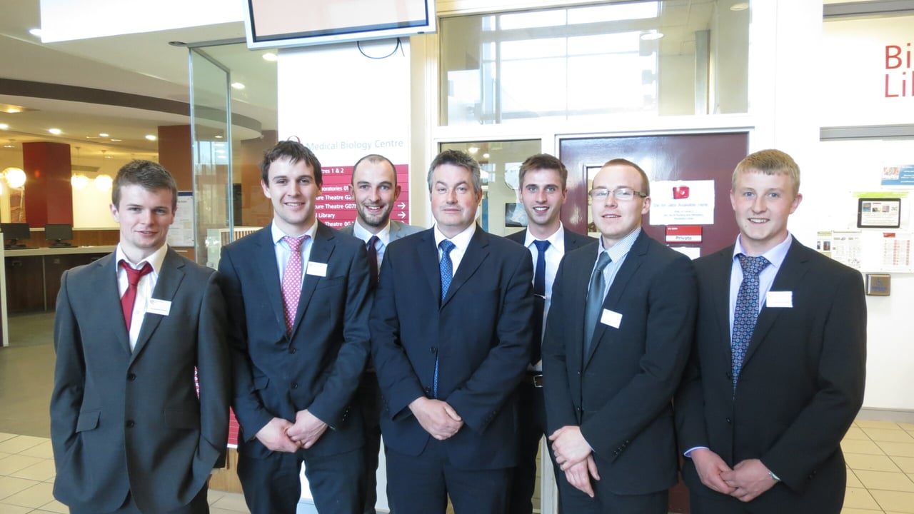 Final year Agricultural Technology students with George Moffett, CAFRE, at the annual Agricultural Technology Symposium at Queens.