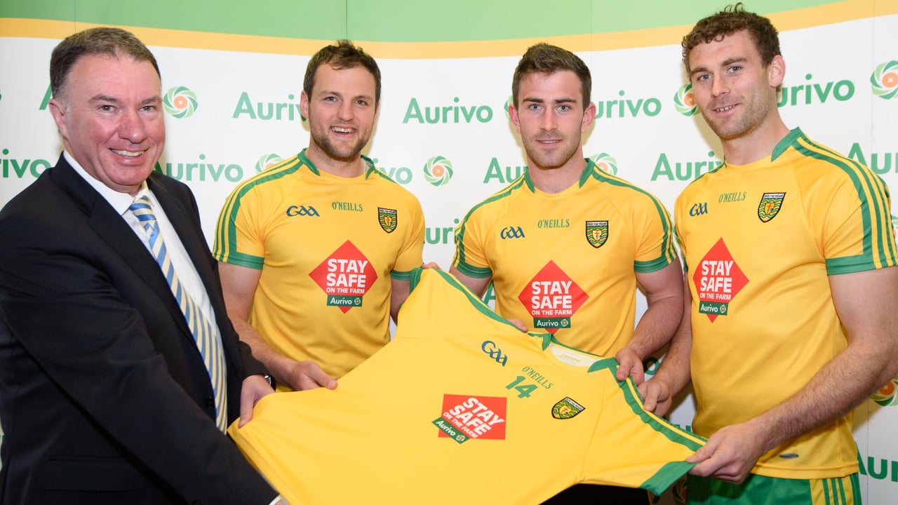 Aaron Forde, Chief Executive of Aurivo and Donegal GAA players Michael Murphy; Paddy Mc Brearty and Eamon Mc Gee. 
