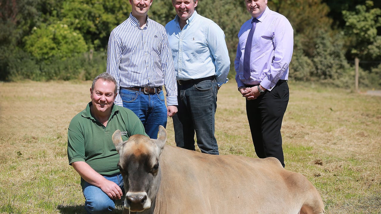 (L-R) Mark Logan, Farm Manager - Clandeboye Farm; William Thompson, Agri-Manager, Bank of Ireland UK; Barclay Bell, Deputy President of UFU and George Rankin, Senior Director of Asda Northern Ireland 
