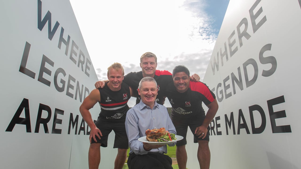 Paul Burch from Moy Park with Ulster Rugby stars Luke Marshall, Franco Van Der Merwe and Nick Williams.