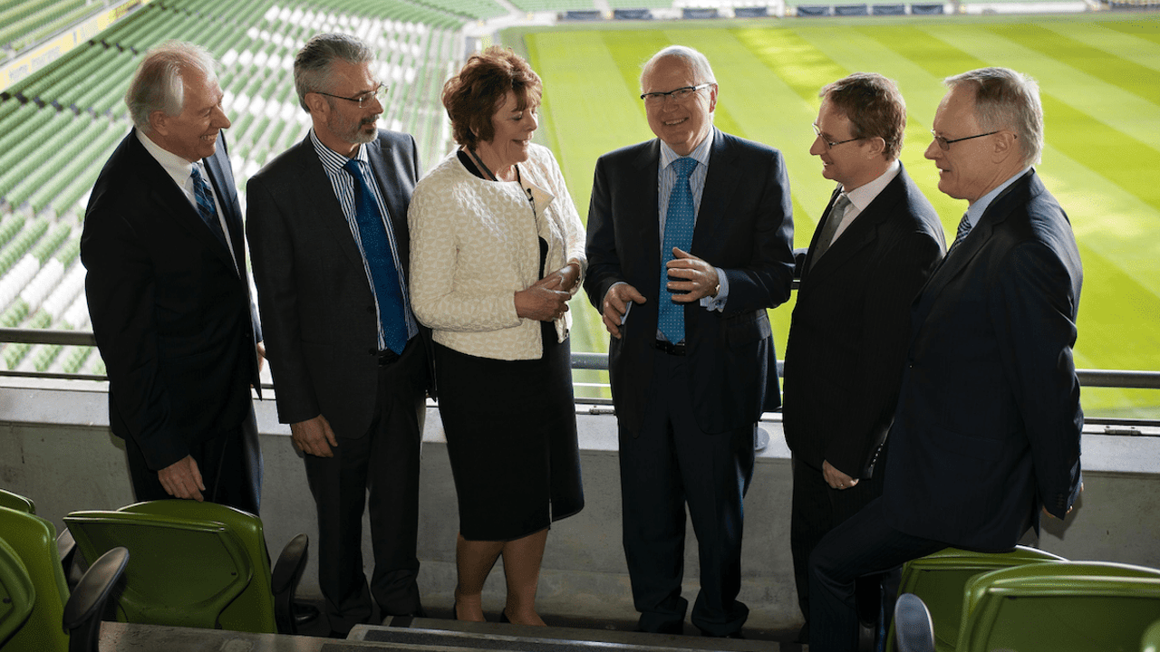 Dr Banning Garrett, Aidan O'Driscoll, Janet Bainbridge, Noel Cawley, Frank O'Mara and Kieran Drain. 