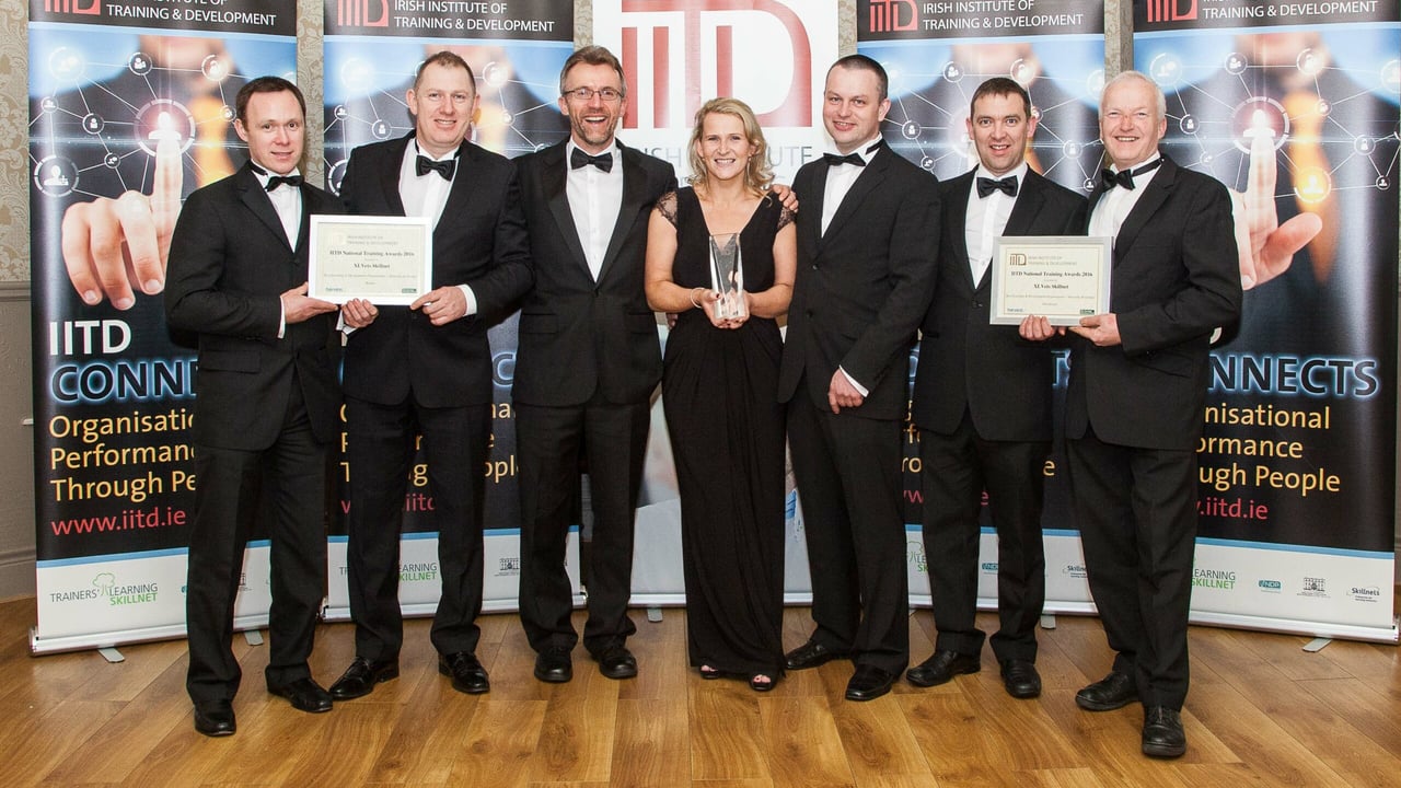 Pictured at the IITD Awards in Killashee House, February 26th 2016, were  (l-r),  Patrick Clerkin; Conor Geraghty; Geoff Dooley; Denise Duggan; Donal Lynch; Nick Garvey and Ger Cusack, all from XL Vets. Picture: Brendan Lyon/ImageBureau