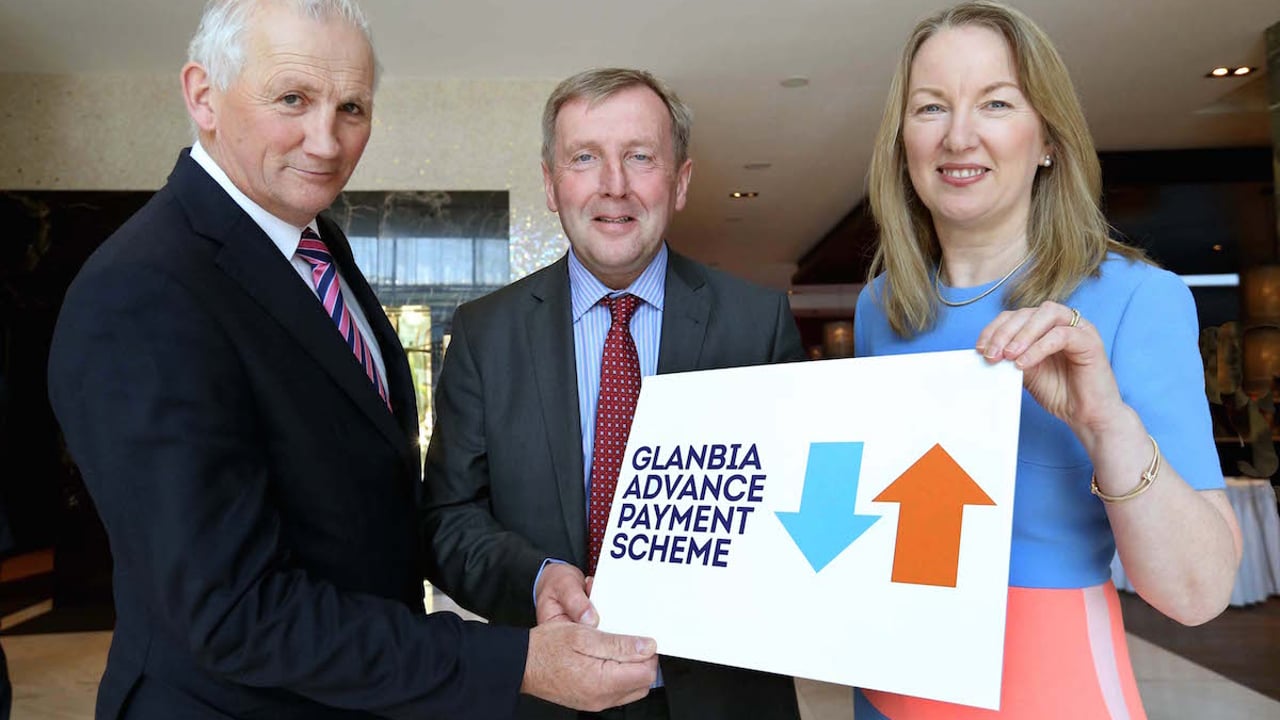 Henry Corbally, Chairman with Michael Creed, Minister of Agriculture, Food and the Marine and Siobhan Talbot, Managing Director of Glanbia. 