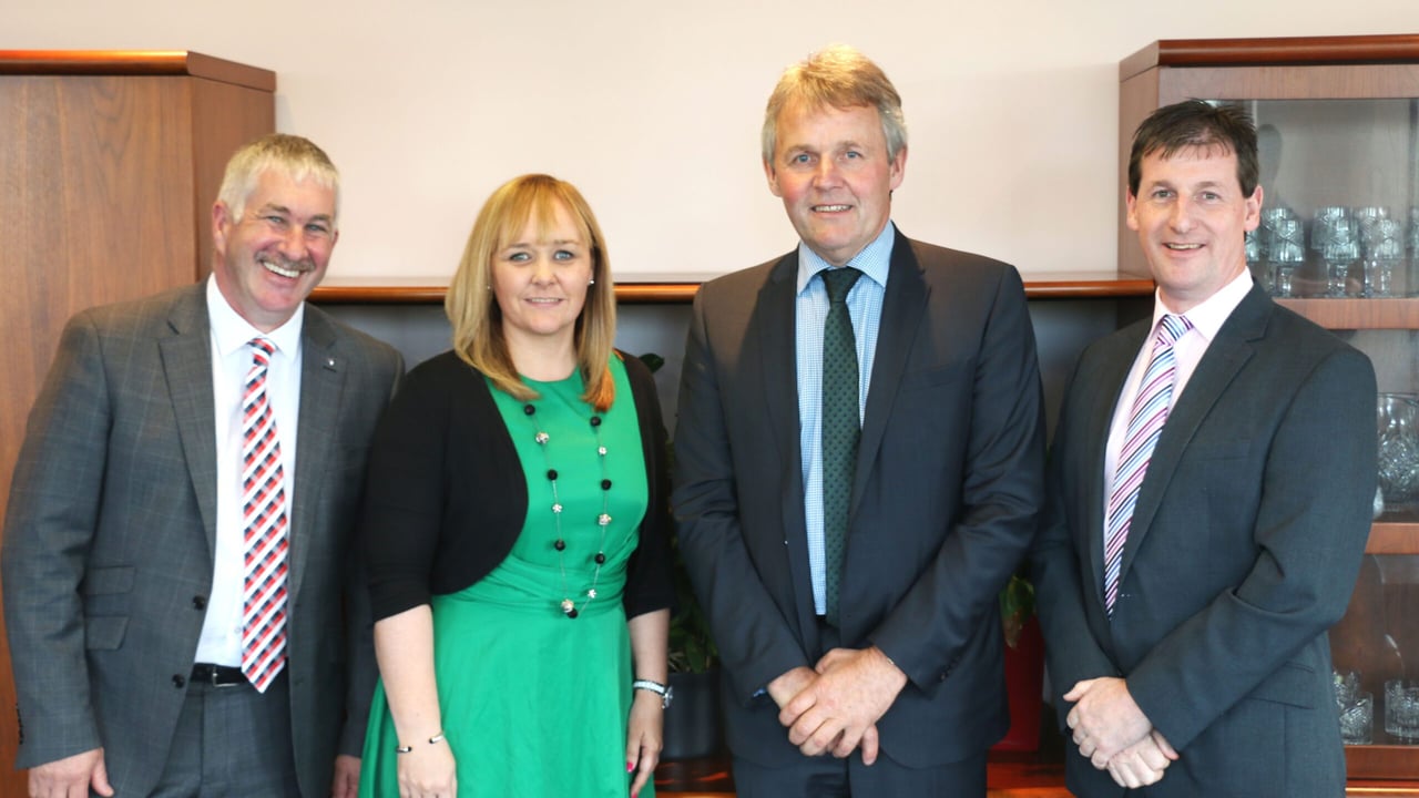 L-R UFU Deputy President, Victor Chestnutt; DAERA Minister, Michelle McIlveen; UFU President, Barclay Bell; and UFU Chief Executive, Wesley Aston. 