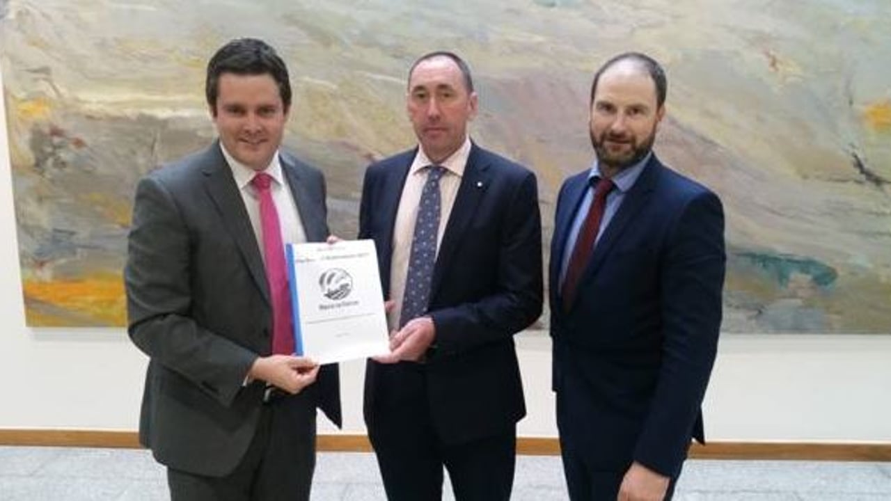 Sean Finan (Macra President) Pat Deering (Fine Gael TD) and Derrie Dillon (Macra)