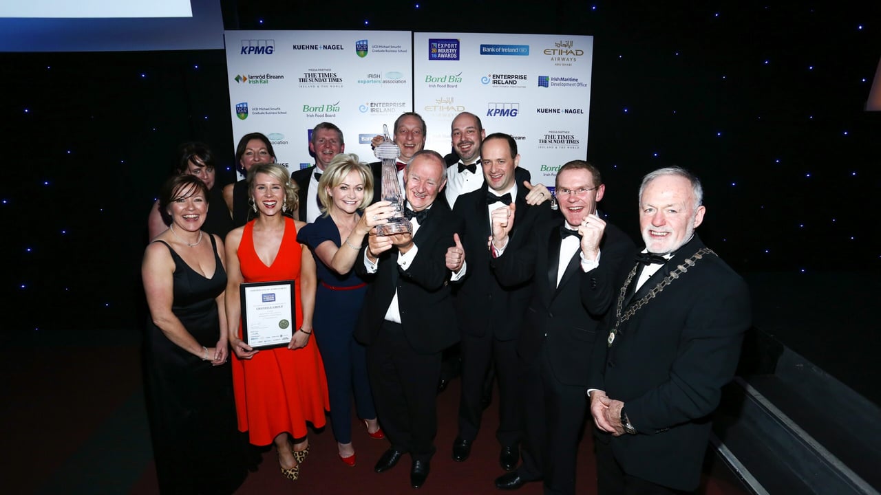 Michael Burke, group Managing Director, his wife Joanne and members of Chanelle Group celebrate winning Irish Exporter of the Year 2016