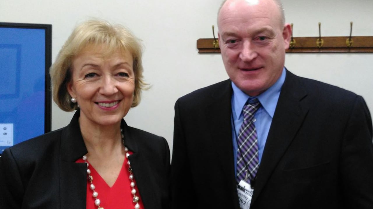UK farm minister Andrea Leadsom and ICSA President Patrick Kent
