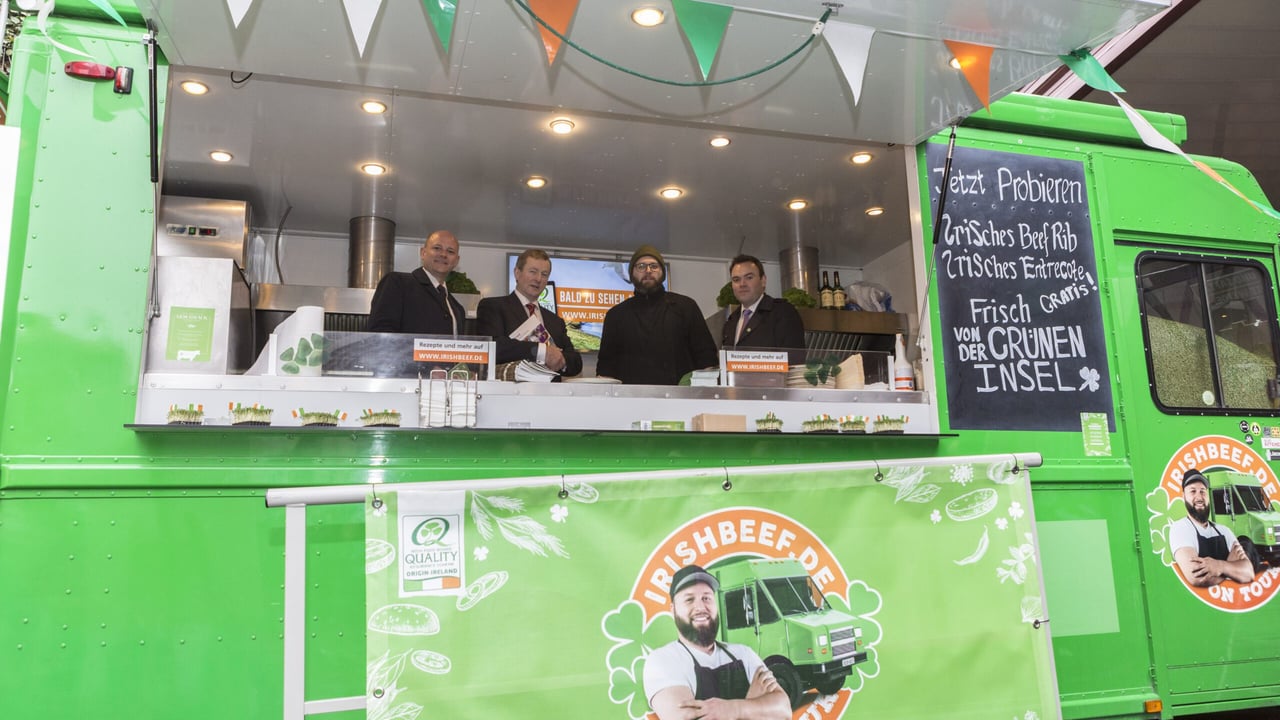 An Taoiseach, Enda Kenny, pictured launching Bord Bia's Irish Beef Food Truck in the German market as part of the new marketing campaign for Germany. Pictured with An Taoiseach, Enda Kenny were (l-r) Christian Horaczek, National Sales Manager for Frische Paradies; Marvin Lerche, Food Truck owner and chef; and Donal Denvir, Bord Bia's German market manager