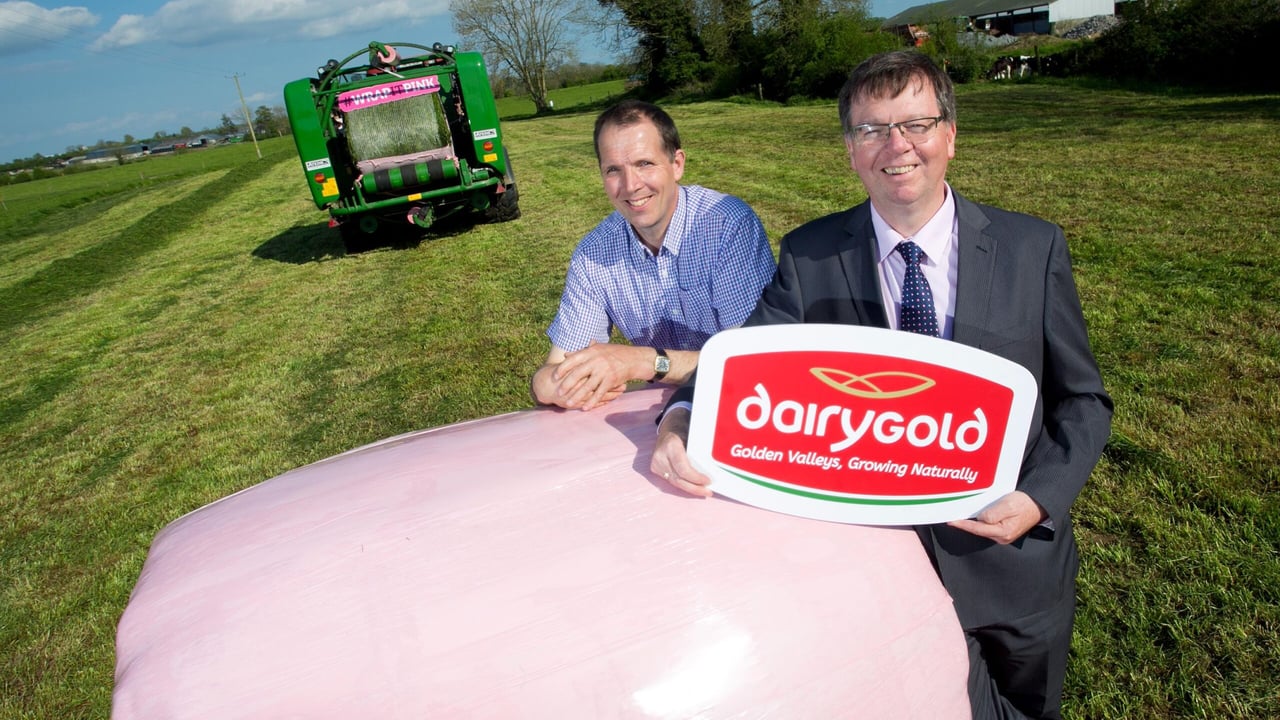 Pictured at the launch of Dairygold’s Wrap It Pink 2017 campaign in association with the Irish Cancer Society are L-R Martin O’Brien, Ballykitt Farm, Ballyclough, Co. Cork and John O’ Carroll, Head of Retail, Dairygold. Image: Arthur Ellis