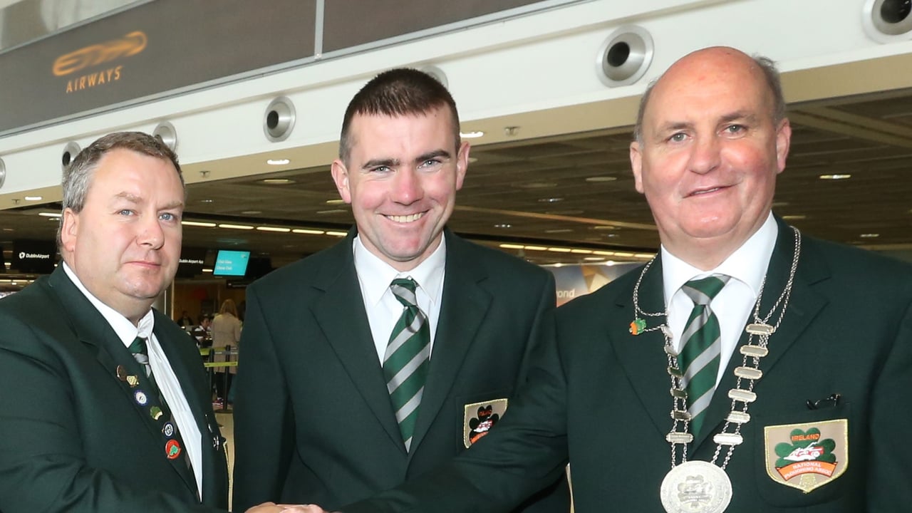 NPA President James Sutton wished Ger Coakly from Cork and Dan Donnelly from Wexford the best of luck as they prepare to fly out to compete in the European Ploughing contest in Switzerland. Image source: Finbarr O'Rourke