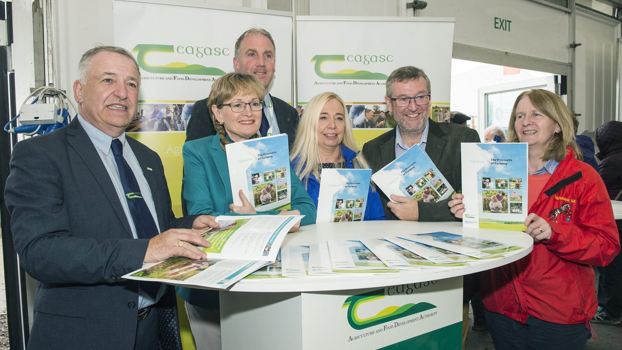 Pictured are: Prof. Gerry Boyle, Director, Teagasc; Mairead McGuinness MEP; Barry Caslin, Teagasc; Hilary Mullen, Design Bytes, Enniscorthy; Martin Rogan, CEO Mental Health Ireland; Finola Colgan, MHI. Image source: O'Gorman Photography