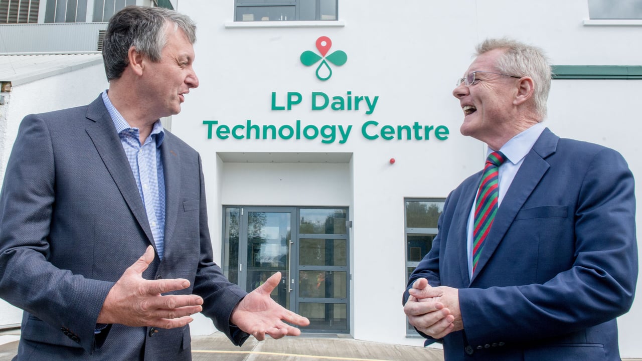 LacPatrick’s chief executive, Gabriel D’Arcy, and Alan McCay supplier and board member pictured at the official opening of the company’s £30 million Dairy Technology Centre in Artigarvan