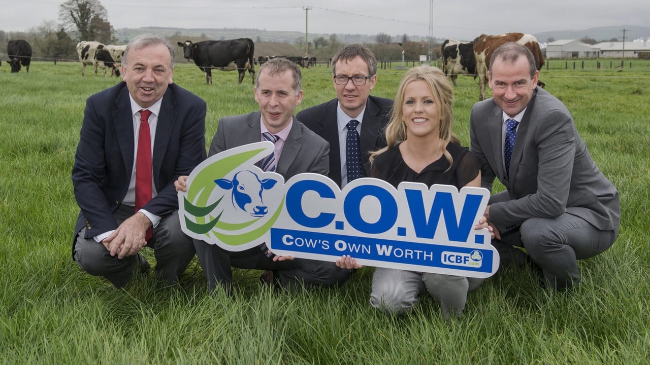 Pictured in Teagasc Moorepark: Prof. Pat Dillon, Head of Teagasc Animal and Grassland Programme; Prof. Donagh Berry, Teagasc; Michael Doran, chairman ICBF; Dr. Margaret Kelleher, ICBF; Sean Coughlan, chief executive ICBF. Image source: O'Gorman Photography