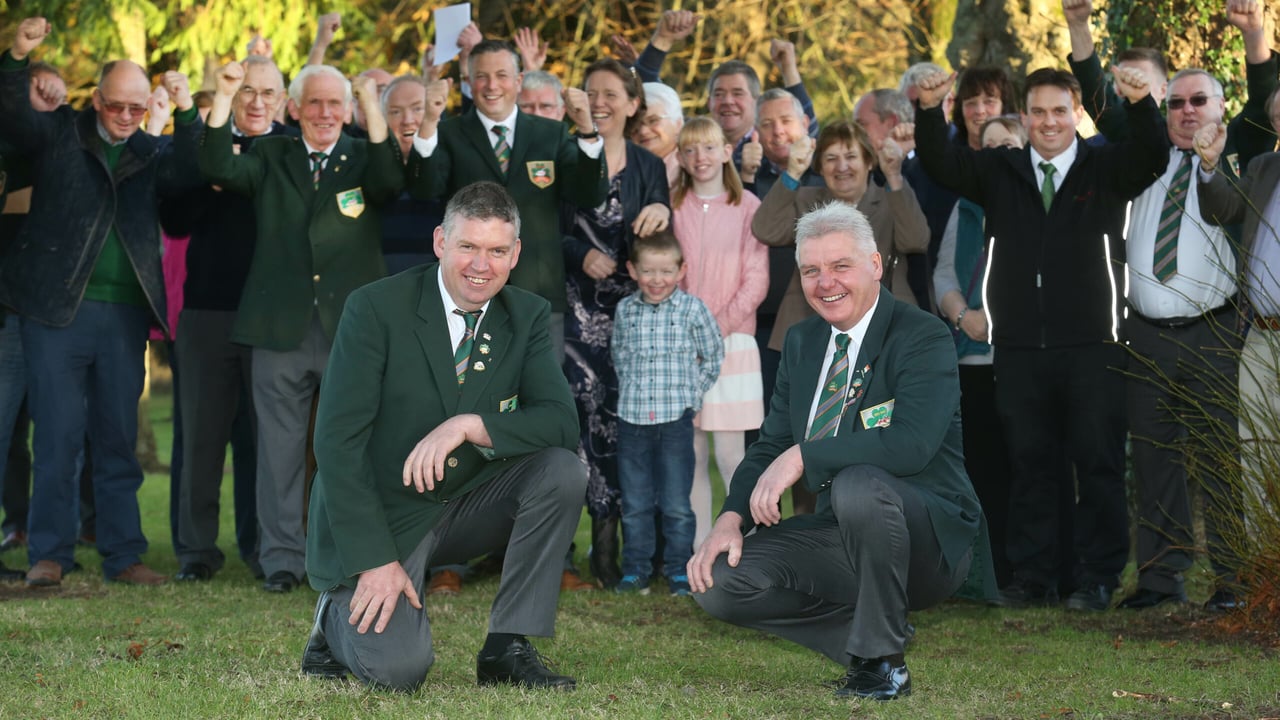 The Irish Ploughing team of Eamonn Tracey and John Whelan at a send off reception before they flew out to compete in the World Ploughing Championships. Image source: Finbarr O'Rourke
