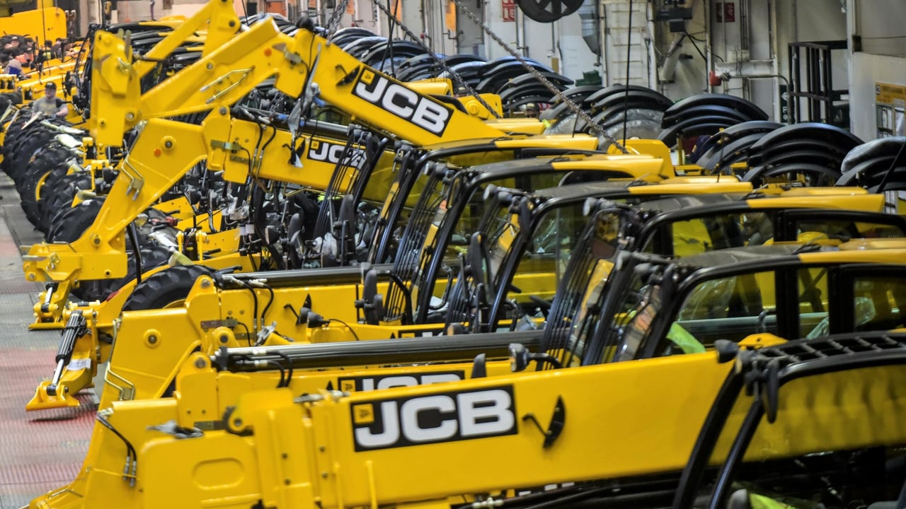 JCB telescopic handlers on the production line at its world headquarters in Cheadle, England