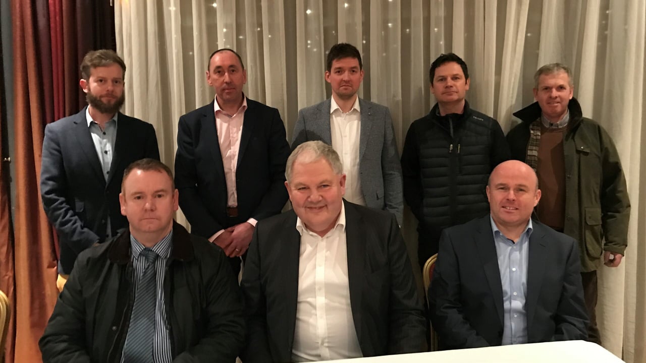 Front row L-R: Bobby Miller, IGGG chairperson; Michael Hoey, Country Crest and BEET Ireland; Chris Harmon, BEET Ireland. Back Row L-R: Clive Carter IGGG Secretary; Pat Deering TD; Darragh Cleary, Colm Fingleton and James Kelly, IGGG