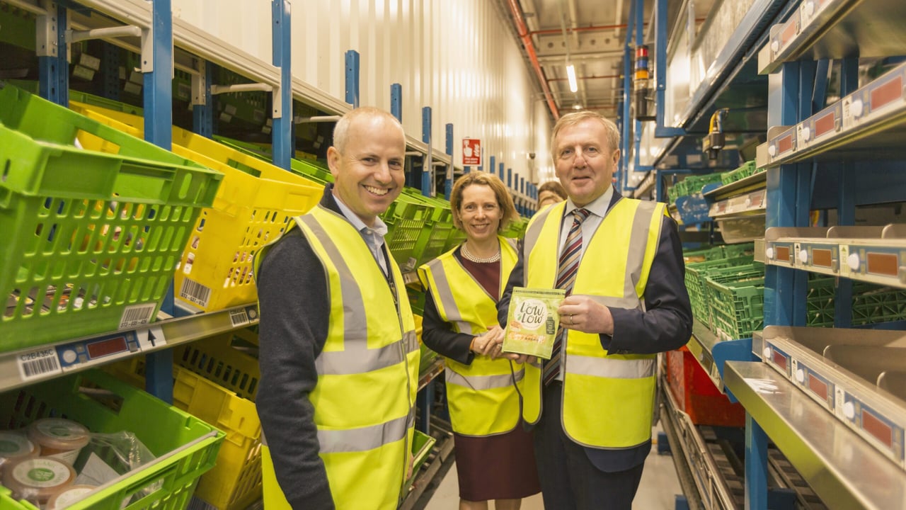 Tim Steiner, CEO of Ocado, with Bord Bia CEO Tara McCarthy and Minister for Agriculture Michael Creed