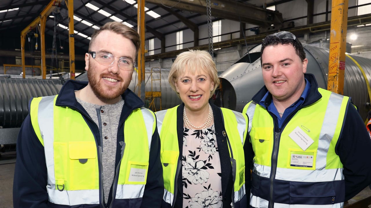 L-R: John McAree, projects manager;  Heather Humphries, Minister for Business, Enterprise and Innovation;  and Vincent McAree, operations manager, McAree Engineering