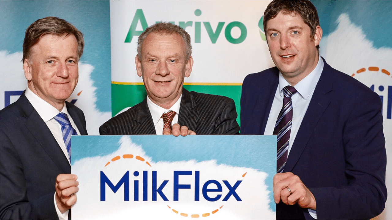 L- R: Conor Boyle, general manager, Finance Ireland MilkFlex; Pat Duffy, chairman of Aurivo; and Robert Phillpott, national agri business manager