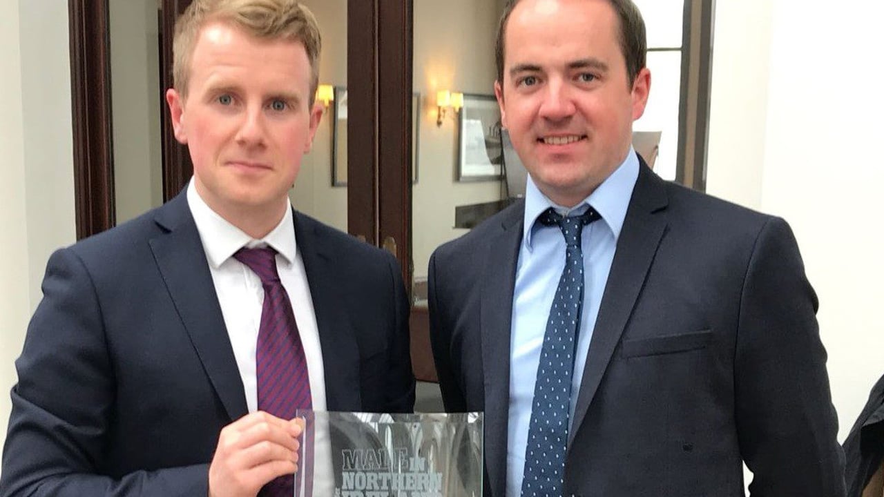 LacPatrick's international commercial manager Enda Gallen with head of logistics Ian Hamilton at the 2018 Made in Northern Ireland awards
