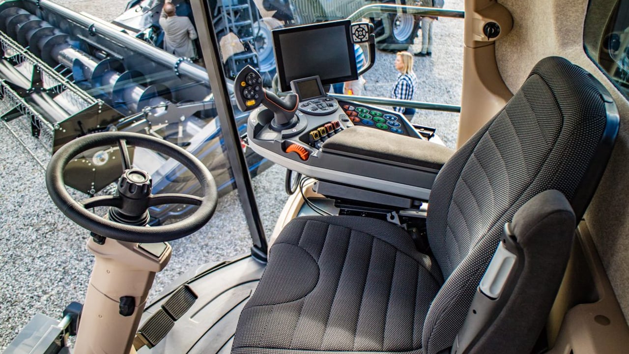 Inside the cab of an AGCO (Massey Ferguson / Fendt) IDEAL combine harvester
