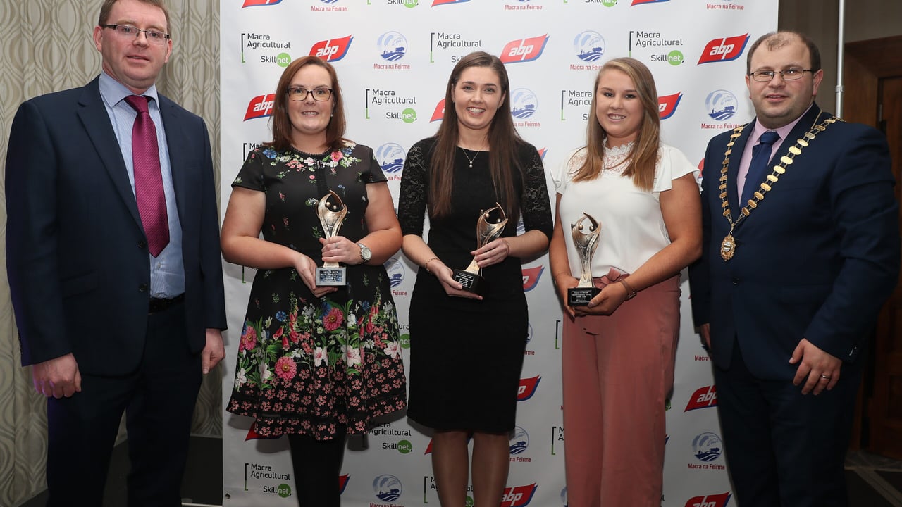 L-R: Colm Dore of ABP Food Group; Marie Harnett; Josephine O'Neill; Hannah Driver; and Macra national president James Healy