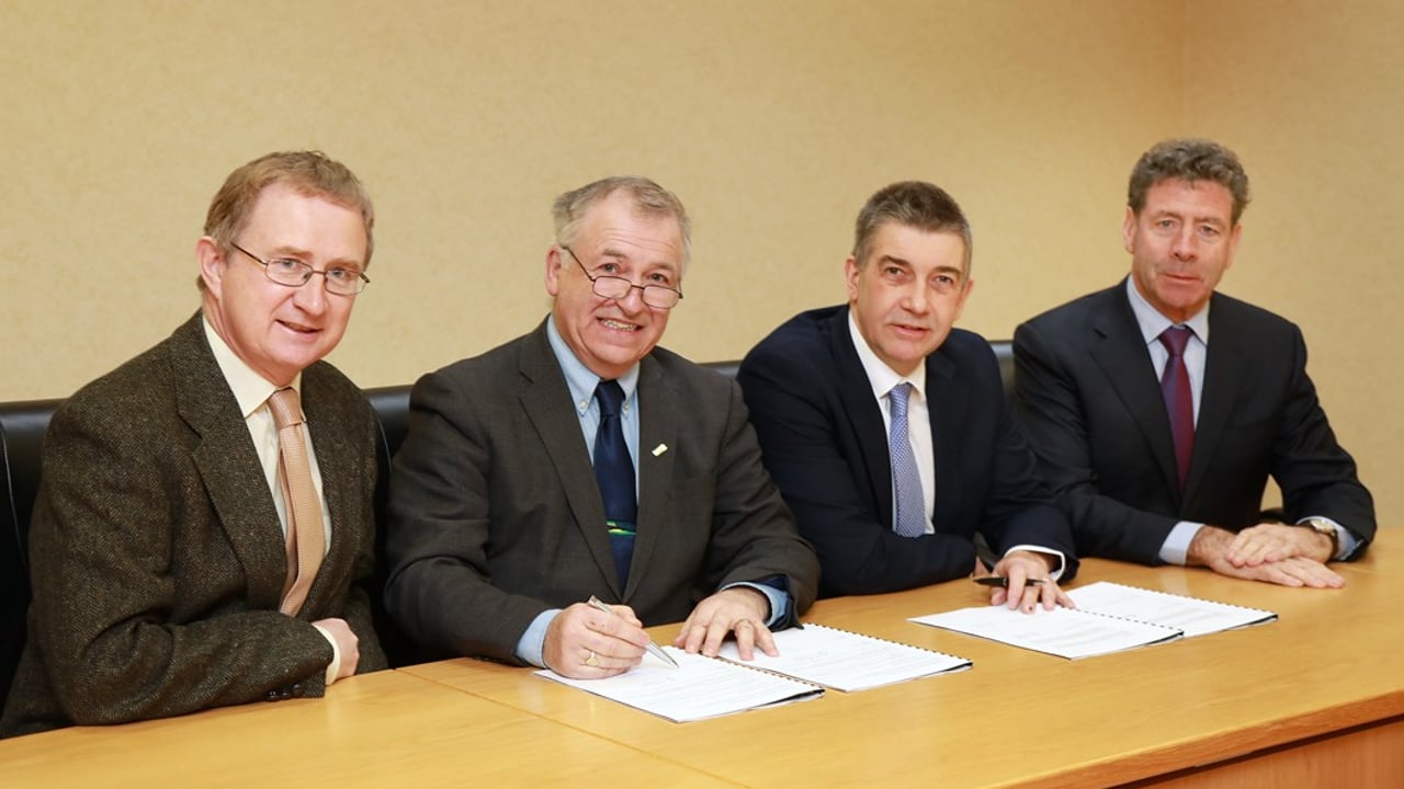 L-R: Prof. Frank O'Mara; Prof. Gerry Boyle; Dr. David Graham, AHI CEO; Liam Herlihy, Teagasc chair.