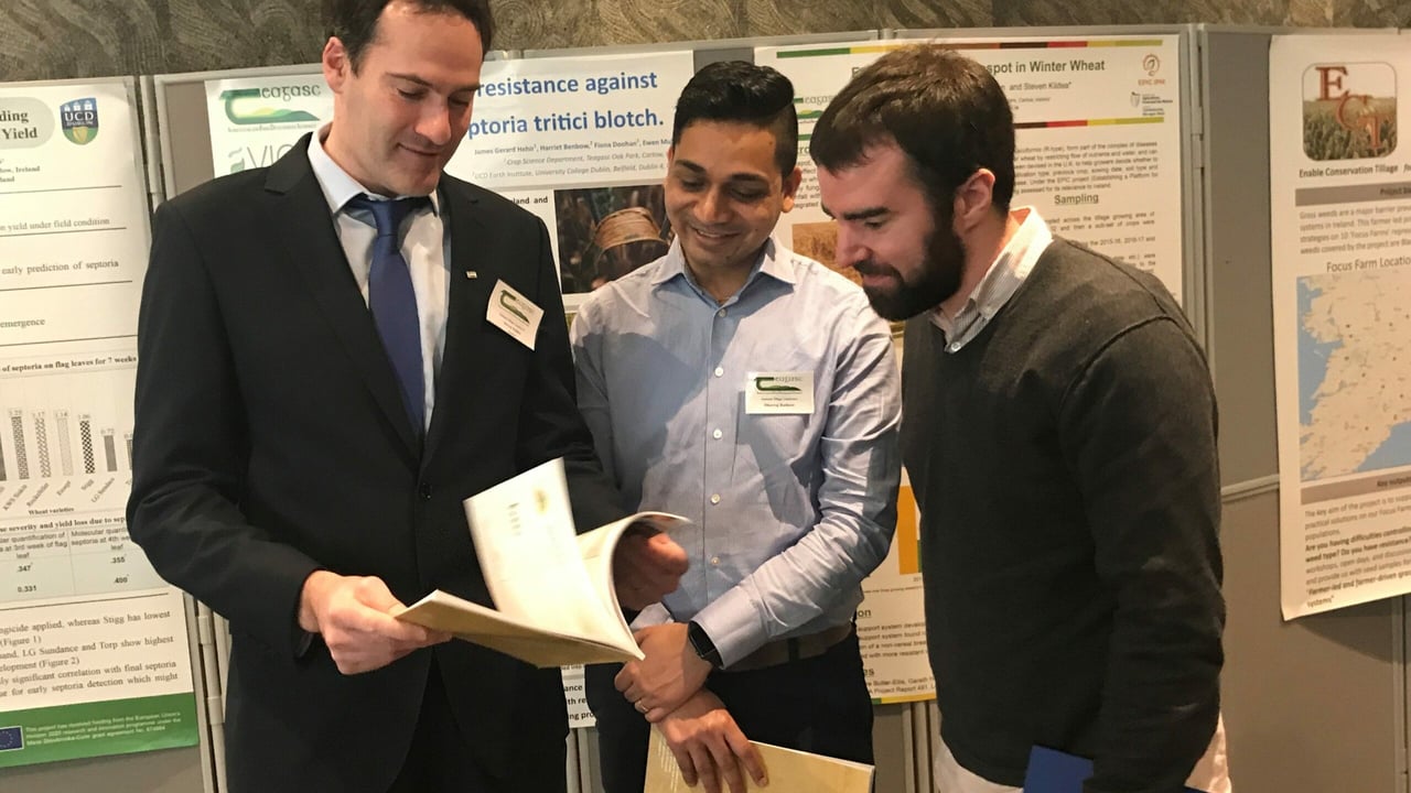 L-R: Steven Kildea; Dheeraj Singh Rathore; and Henry Creissen at the 2019 Teagasc national tillage conference