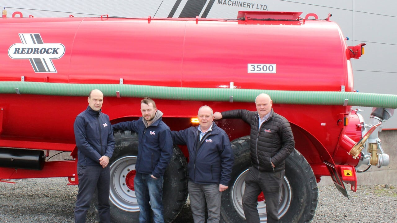 Left to right: Mark Linden, sales manager Redrock Machinery; Boyd McVicker, Riada Tractors and Agri Sales; Ken McVicker, Riada Tractors and Agri Sales; and Frank Flynn, managing director Redrock Machinery