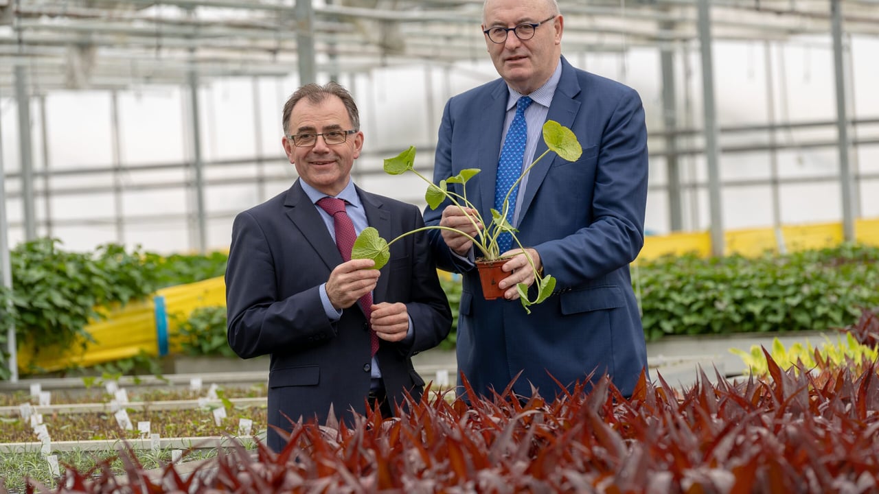 Pictured at Beotanics €1 million investment announcement were CEO and founder, Pat FitzGerald and  European Commissioner for Agriculture and Rural Development, Phil Hogan. Picture Dylan Vaughan
