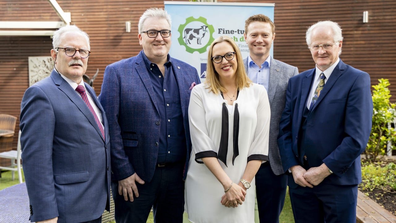 L-R: Matt O’ Keeffe, editor, Irish Farmers Monthly; Christy Doherty, head of farm, AXA Ireland; Rebecca Markey, CEO, IFP Media; William Minchin, MSD Animal Health; and Matt Ryan, agri-consultant and dairy editor, Irish Farmers Monthly. Image source: Don Moloney