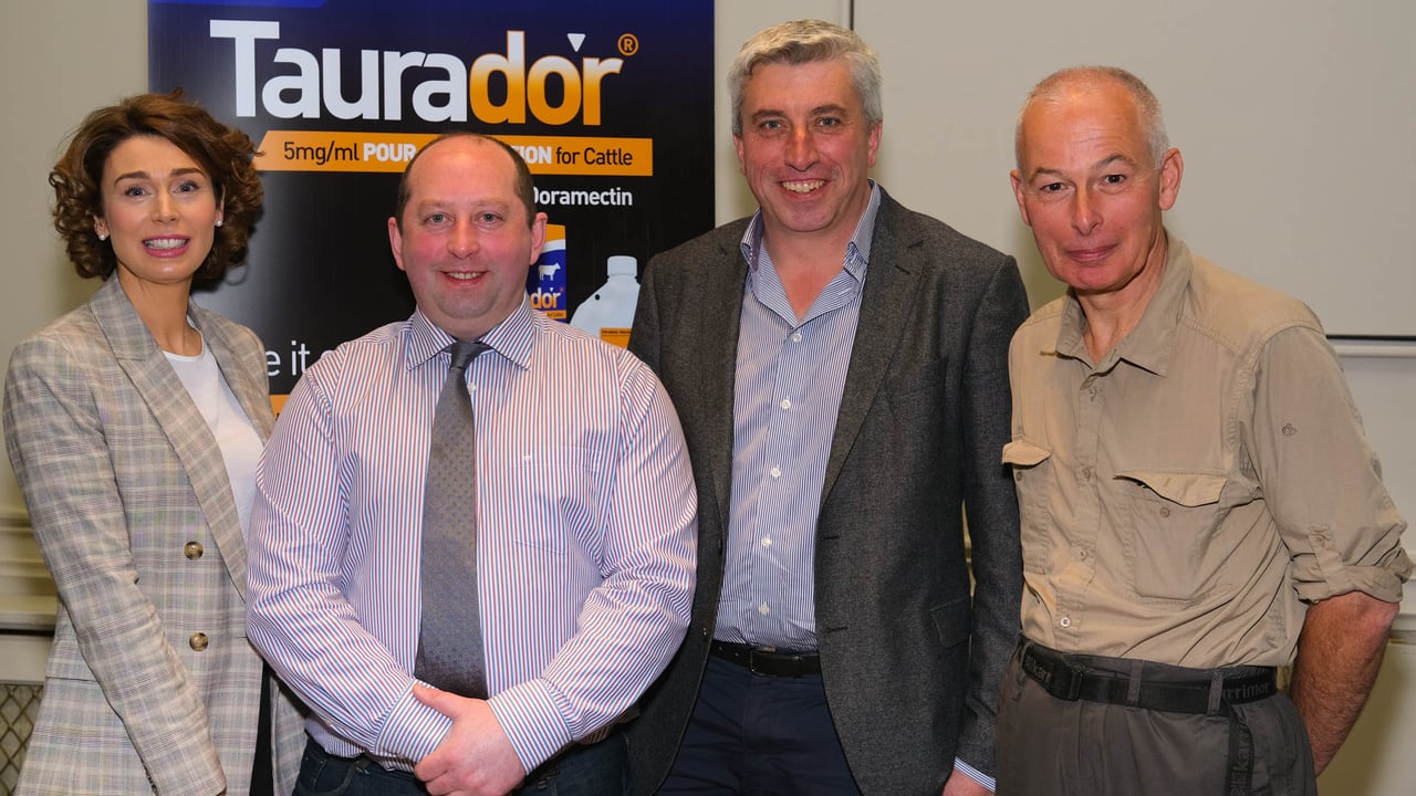 Pictured at the Norbrook Strategic Use of Wormers Conference. L-R: Maura Langan, Veterinary Advisor, Norbrook; Eoin Ryan, UCD; John Gilmore, Farm Lab Diagnostics; and prof Neil Sargison, Edinburgh University. Photograph: Columba O'Hare