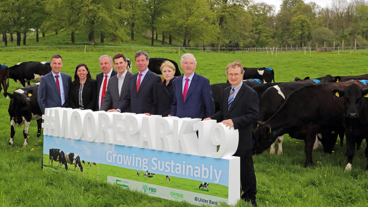 L-R: Tom O’Dwyer, Teagasc; Ann Marie Butler, Ulster Bank; Pat Dillon, Teagasc; Philip Cocoman, Ornua; Liam Herlihy, Teagasc chairman; Ailish Byrne, Ulster Bank; Michael Berkery, FBD; and Frank O’Mara, Teagasc