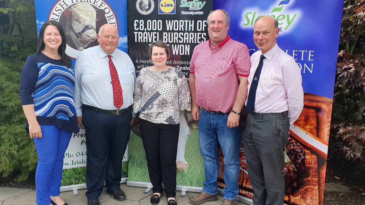 L-R: Marika Mahon, Slaney Foods; Henry Dudley, IHBS president; Louise Callan, IHBS breed development officer; Eamonn Moulds, Slaney Foods; Larry Feeney, IHBS secretary