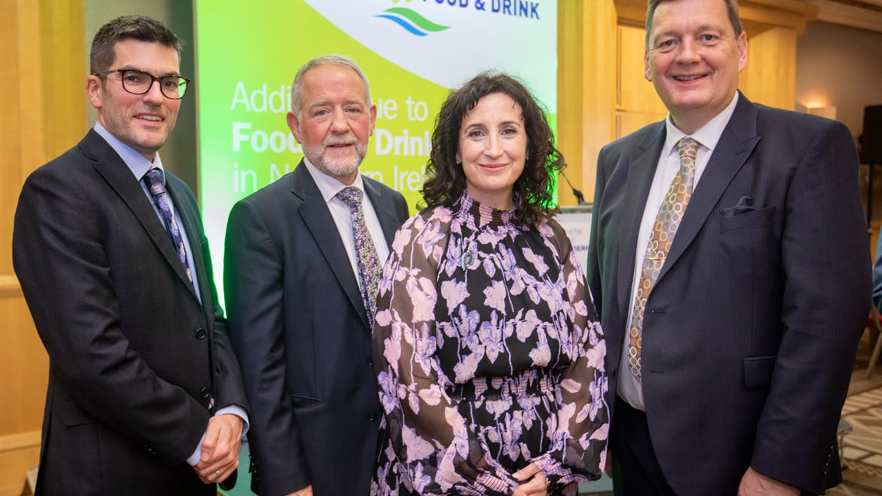 Geoff Sharpe, Danske Bank; NIFDA chairman Brian Irwin; Jo Whitfield, Co-Op Food CEO; and Michael Bell, NIFDA executive director
