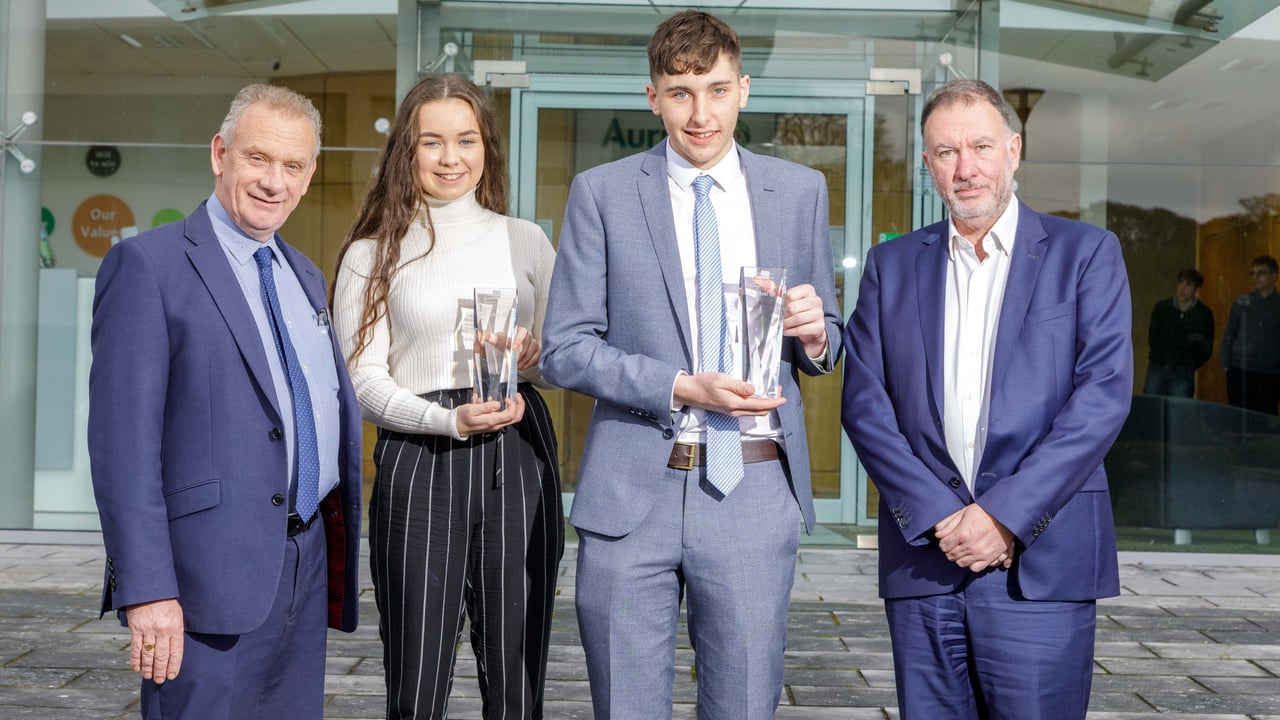 L-R: Aurivo chairman, Pat Duffy; Niamh Meehan; Dylan Cronin; Aurivo CEO, Aaron Forde. Image source: James Connolly